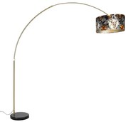 Luk Lampa łukowa mosiężna z czarnym abażurem w kwiatowy wzór 50 cm - XXL klasyczny/Antyczny Oswietlenie wewnetrzne