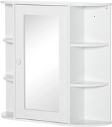HOMCOM Szafka z lustrem do łazienki, szafka wisząca na ścianę z 8 przegródkami, wielofunkcyjna szafka łazienkowa, kolor biały, wymiary 66 x 17 x 63 cm