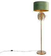 Vintage lampa podłogowa złota klosz welurowy zielony - Botanica Rustykalny / Vintage Oswietlenie wewnetrzne