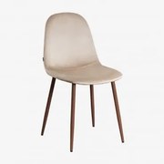 Tapicerowane Krzesło Jadalniane Glamm Ciemne Drewno & Aksamitny Pszenica Brązowa & Terciopelo - Sklum