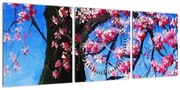 Obraz malowanego kwiatu wiśni (z zegarem) (90x30 cm)