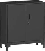 HOMCOM Szafa biurowa metalowa, zamykane drzwi, komoda biurowa, 2-poziomowe wykonanie, czarna
