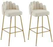 Zestaw 2 stołków barowych z bukli i złotego metalu - Kremowy - ALTINAM Pascala Morabito
