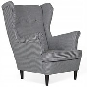 Fotel Uszak skandynawski pepitka czarno biała