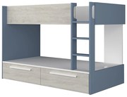 Łóżko piętrowe 2 x 90 x 200 cm - 2 szuflady - Niebieski, naturalne drewno i biały - TINOLI