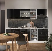 Zabudowa kuchenna czarny wysoki połysk/biały 240x46x81.6 r-line