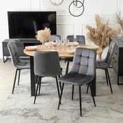 Zestaw Stół Okrągły Rozkładany HARRY 102-142 cm Dąb Craft/Czarny i 6 Krzeseł Tapicerowanych PERU Szarych Welurowych Nowoczesnych