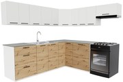 Narożny zestaw mebli kuchennych dąb artisan + biały G9-P50