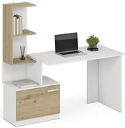 Biurko z szafką i biały półkami + dąb artisan T9-R81