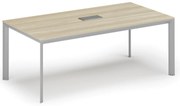 Stół konferencyjny PRIMO INVITATION, 200x100 cm, dąb naturalny + port blatowy TYP I, srebrny