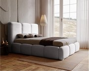 Emporius Merkad łóżko tapicerowane 140 x 200 cm - łóżko z pojemnikiem i stelażem do sypialni - gruba pianka, welur, łóżko jasnoszare (Magic Velvet 2218)