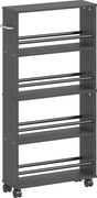 HOMCOM Półka wielofunkcyjna na kółkach, smukły design, 4 przegrody, 45x15x91 cm, czarny | Aosom PL