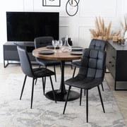 Zestaw Stół Okrągły LINO 100 cm Dąb Rustykalny/Czarny i 4 Krzesła DALVIN Czarne Ekoskóra Nowoczesne Loft