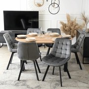 Zestaw Stół Okrągły Rozkładany HARRY 102-142 cm Dąb Craft/Czarny i 6 Krzeseł Tapicerowanych RICK Szarych Nowoczesnych