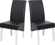 Krzesło do jadalni Cesena (zestaw 2 sztuk),  skóra, czarny, białe nóżki