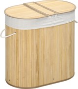 HOMCOM Kosz na bieliznę 100L z wyjmowaną ławą do prania 62,5 cm x 37 cm x 60,5 cm Naturalny + Biały