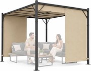 Beżowa pergola ogrodowa FG-362 z regulowanym zadaszeniem i roletami bocznymi