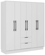 Szafa 6-drzwiowa z 2 szufladami – dł. 162 cm – biała – FEOVA