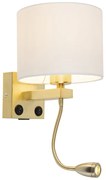 Złota lampa ścienna USB z białym kloszem - Brescia Combi Nowoczesny Oswietlenie wewnetrzne