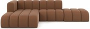 Narożnik w kształcie L z pufą Grand Mini, tkanina Salvador, Ciemnobrązowy, Lewy