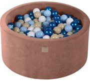 Okrągły Suchy Basen Z Piłeczkami 7cm Dla Dziecka, 90x40cm/300 Piłek, Welurowy, Beżowy, Piłki: Niebieska Perła, Beżowe, Białe, Błękitne - Meowbaby®