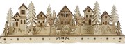 Świąteczna wioska świecąca, 15 diod LED, 45 x 5,8 x 15 cm, naturalny, drewno