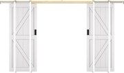 Drzwi przesuwne podwójne chowane w ścianie z drewna i MDF - biały - 2 x wys. 205 x szer. 83 cm - NEFARA