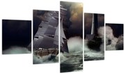 Obraz - Statek płynący przez wzburzone fale (125x70 cm)