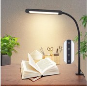 NETTLIFE Ściemnialna lampa biurkowa LED z zaciskiem, czarna, 5 kolorów i 5 poziomów jasności, 11 W, elastyczna ochrona oczu