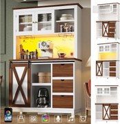 Nowoczesna szafka kuchenna - 104 x 40 x 180 cm - z drzwiami przesuwnymi + diody LED + 3 szuflady - MDF + szkło + metal - biała