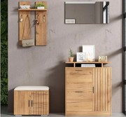 Zestaw na hol 4-częściowy - szafa na buty i ławka na buty - lustro i wieszak - Kolor naturalny