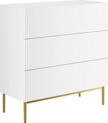 Komoda Nicole 100 cm z szufladami i ryflowanym frontem - biały mat / złote nóżki
