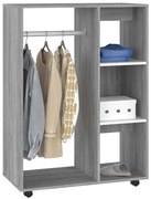 Szara komoda na kółkach z drążkiem i półkami C2-H97