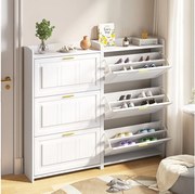 Szafka na buty do przedpokoju - 2 x 70 x 24 x 120 cm - z 6 przegródkami - MDF + płyta wiórowa - biała