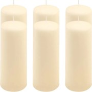 Zestaw świec słupkowych, 20 cm, Ø 7,5 cm, kremowy, 6 sztuk.