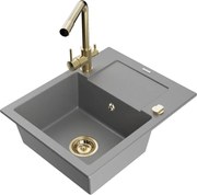 Mexen Enzo zlewozmywak granitowy 1-komorowy z ociekaczem i baterią kuchenną Duero, szary - 6506-71-671600-50