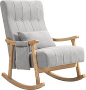 HOMCOM Fotel bujany z poduszką lędźwiową, szerokie siedzisko, rama bukowa, do 120 kg, szary