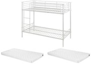 Łóżko piętrowe DUOTIS II - 2 × 90 × 190 cm - Biały + materace