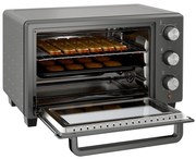 HOMCOM Minipiekarnik, 21 L Piekarnik tosterowy z 1 rusztem i 1 blachą, 3 tryby gotowania, 100 °C-230 °C, Stal nierdzewna, Szkło, Szary