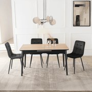 Zestaw Stół Rozkładany SAMER 120-160 cm Dąb/Czarny i 4 Krzesła Tapicerowane PERU Czarne Welurowe
