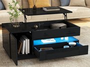 Stolik kawowy regulowany 95×50×34,5 cm - Wykończenie błyszczące - 1 szuflada i 1 drzwi - Oświetlenie LED - Czarny