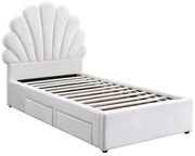 Łóżko muszla 90 x 190 cm z 2 szufladami - Welur - Biały - MOANA