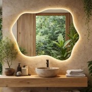 Lustro dekoracyjne o nieregularnym kształcie z podświetleniem LED FLOW NATURE | Różne rozmiary | Różne kolory : Kolor tafli szkła - Srebrny, Rozmiar - 99x127 cm