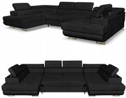 Narożnik kształt U rozkładany f. spania Bosso Family meble czarny welur
