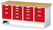 Stół warsztatowy MECHANIC, 2000x685x880 mm, 2x 5 szufladowy kontener, 2x 3 szufladowy kontener, szary/czerwony