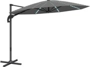Outsunny Aluminiowy Parasol Ogrodowy LED Solar Ø300 cm Regulowana Wysokość z Korbką UV50+ Ciemnoszary