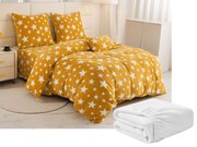 PrzytulneMieszkanie.pl PrzytulneMieszkanie.pl PrzytulneMieszkanie.pl Zestaw 2 szt. pościeli z mikropluszu STARS żółto-pomarańczowe + prześcieradło z mikropluszu SOFT 180x200 cm białe, podwójne łóżko