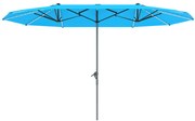 Outsunny Podwójny Parasol z Oświetleniem Solar, Aluminiowy, Poliester, Ochrona UPF50+, Odporne na UV, Parasol tarasowy, Niebieski