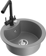 Mexen Diego zlewozmywak granitowy 1-komorowy z baterią kuchenną Duero, szary - 6512-71-671600-70