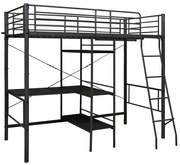 Czarne metalowe łóżko z regałem 90x200 cm H4-K63